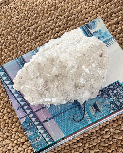 Raw clear quartz crystal cluster for coffee table or bookshelf styling
