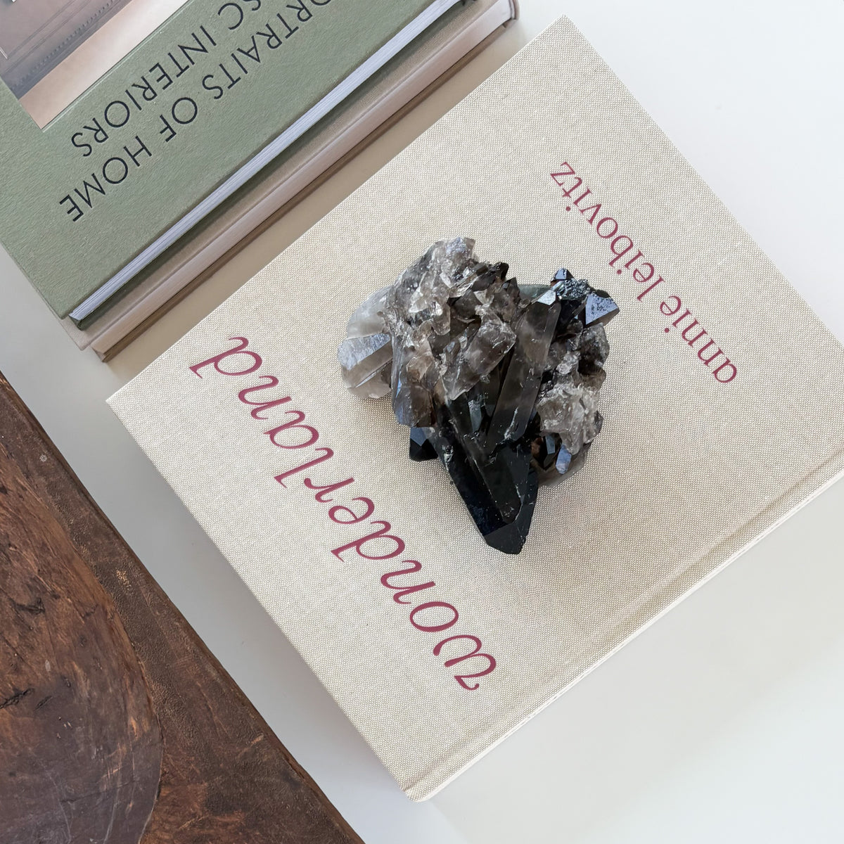 Natural smoky quartz crystal cluster with dark translucent crystal points