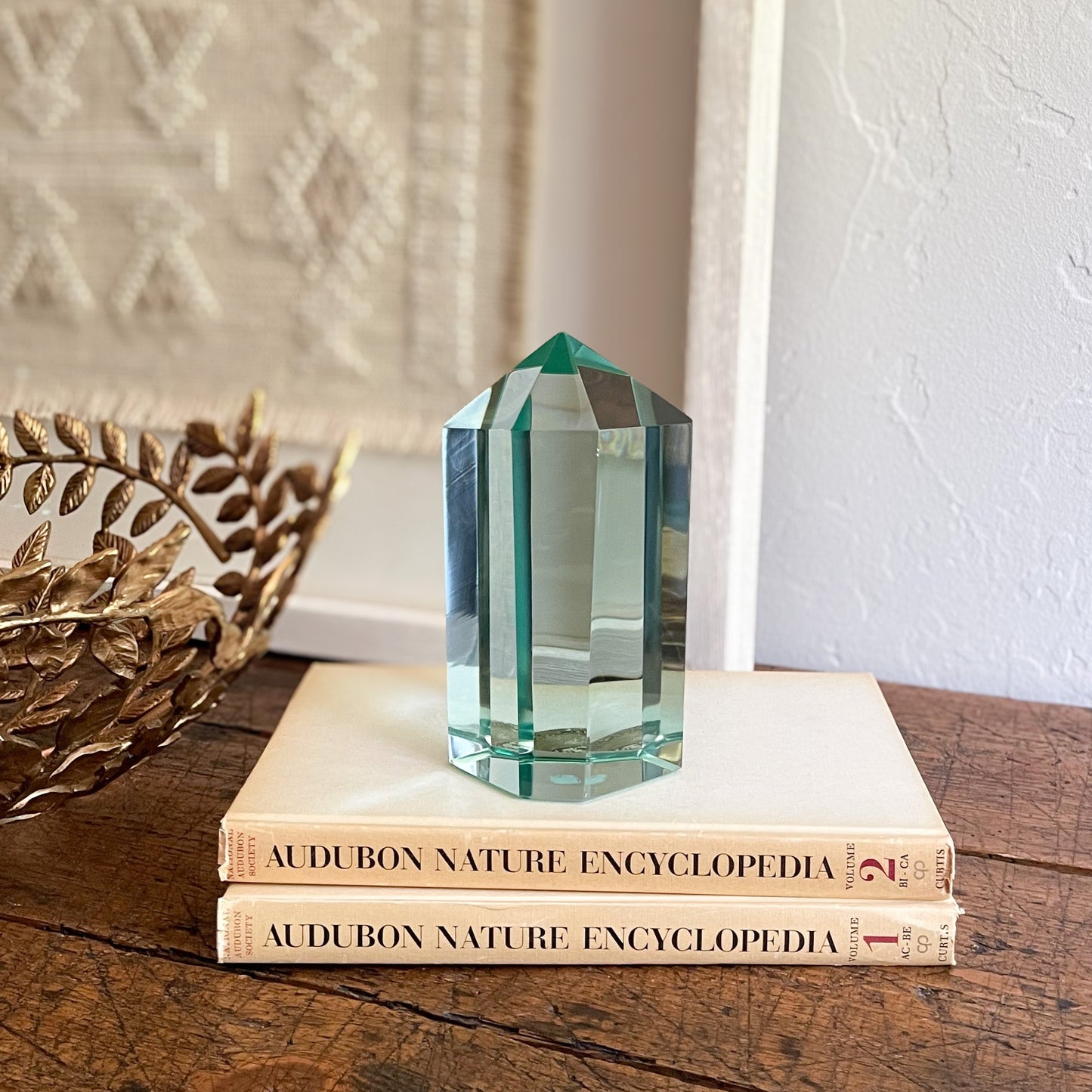 decorative blue green glass prism