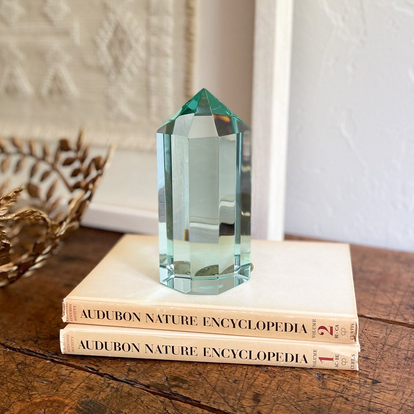 decorative green glass prism