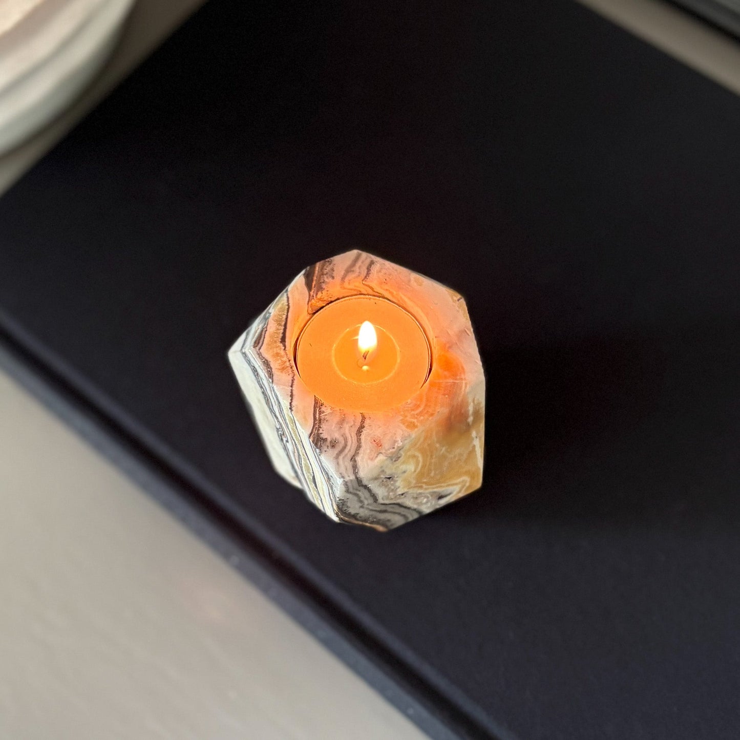 Faceted Zebra Calcite Candle Holder