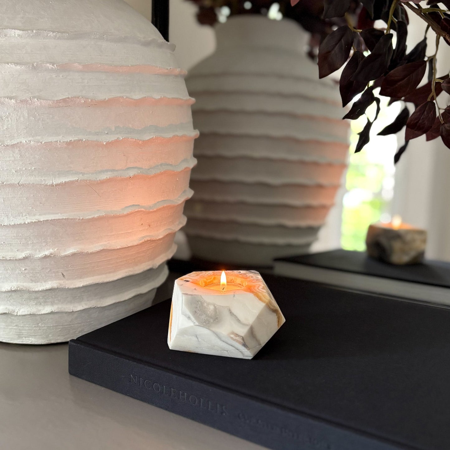Faceted Zebra Calcite Candle Holder