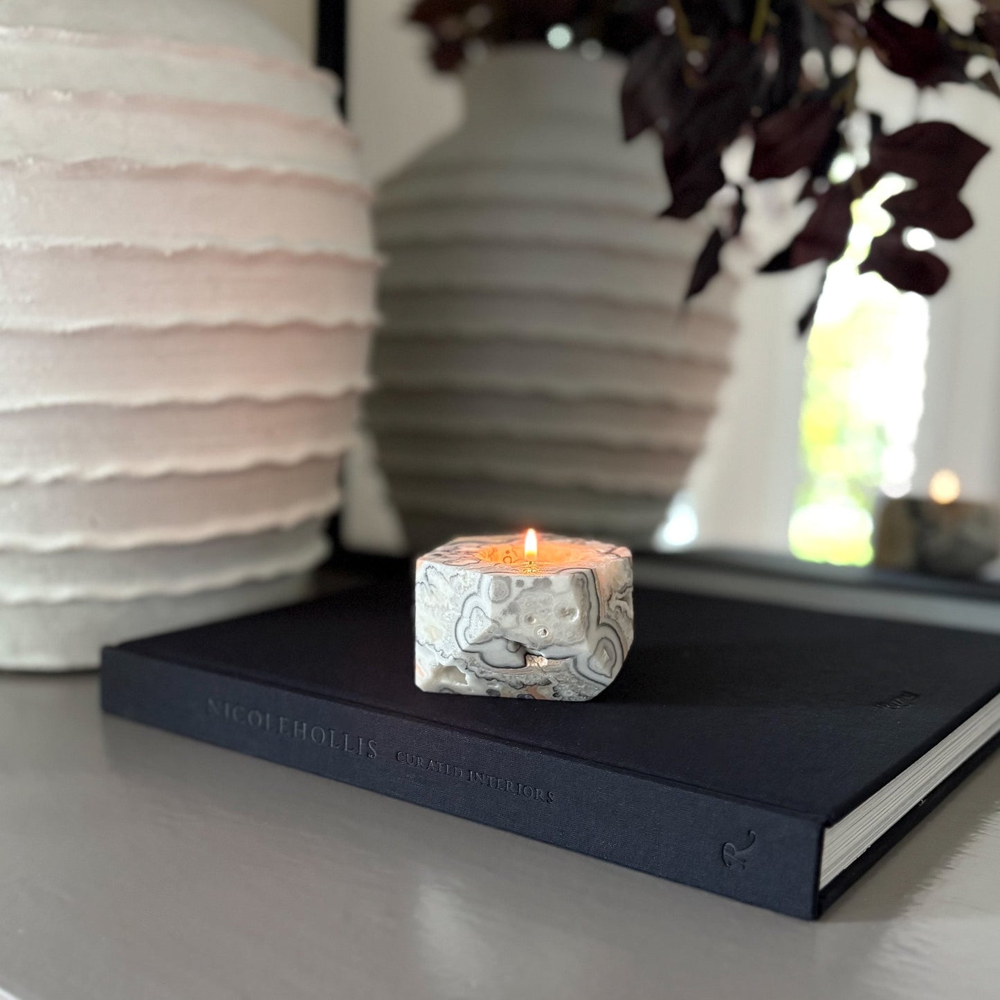 Faceted Zebra Calcite Candle Holder