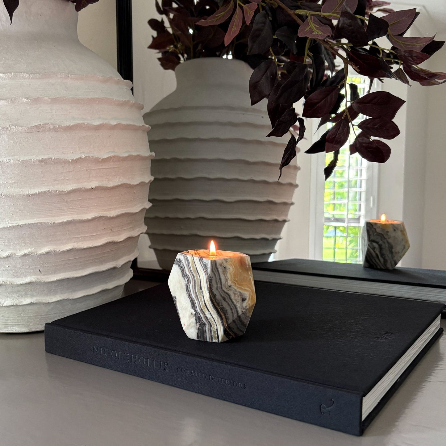 Faceted Zebra Calcite Candle Holder