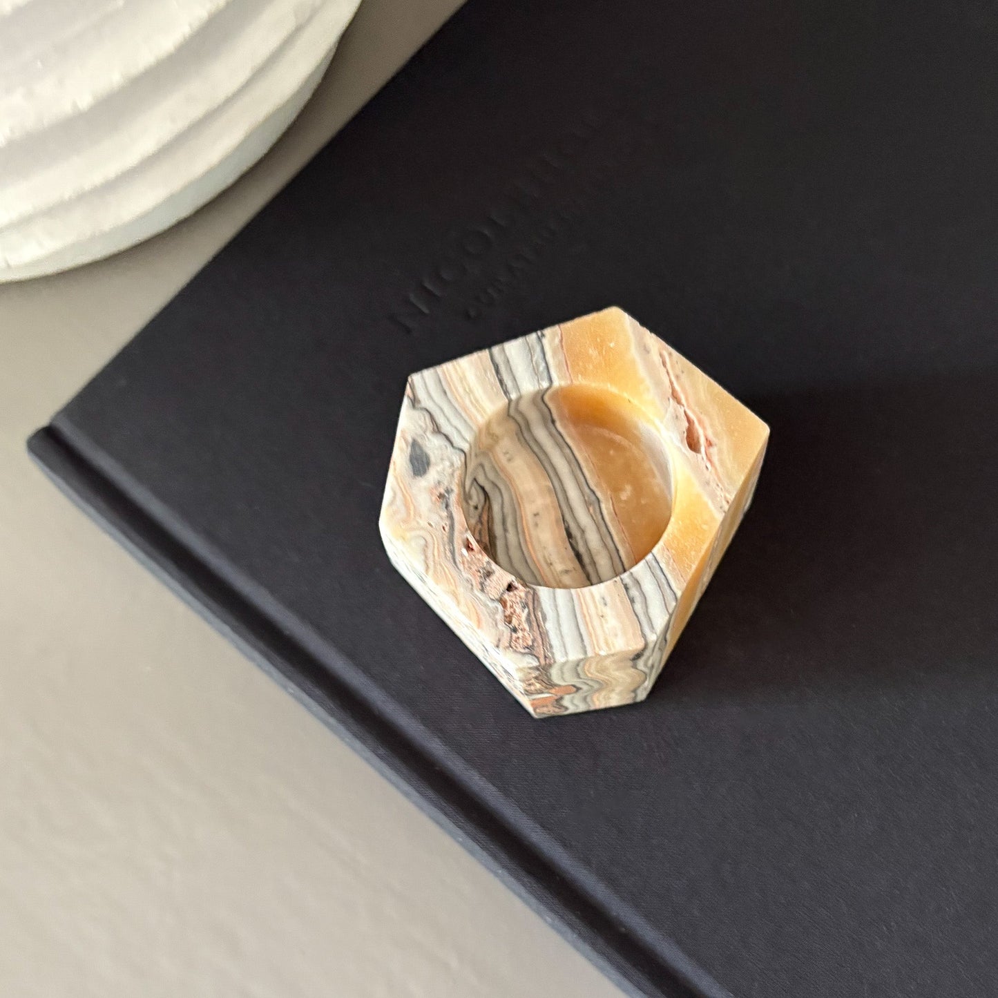 Faceted Zebra Calcite Candle Holder