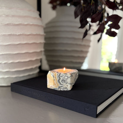 Faceted Zebra Calcite Candle Holder