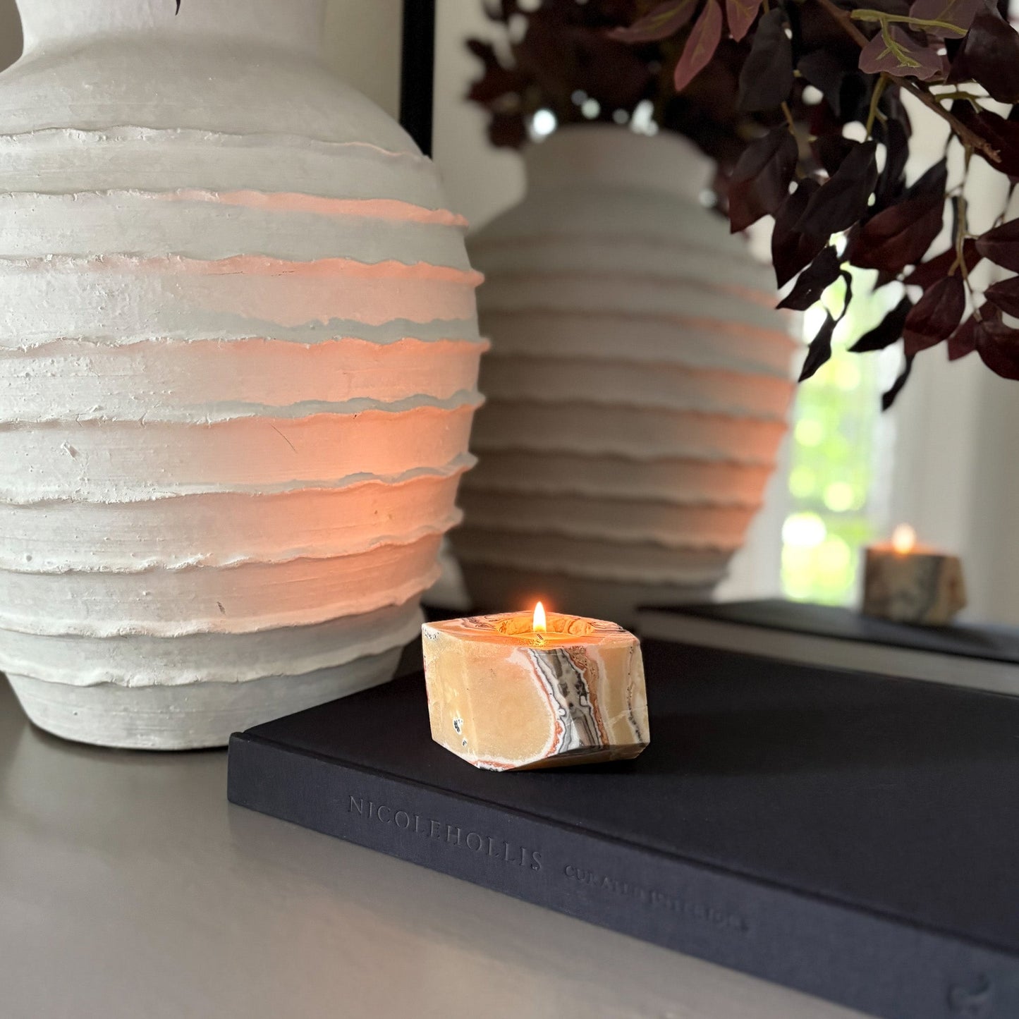 Faceted Zebra Calcite Candle Holder