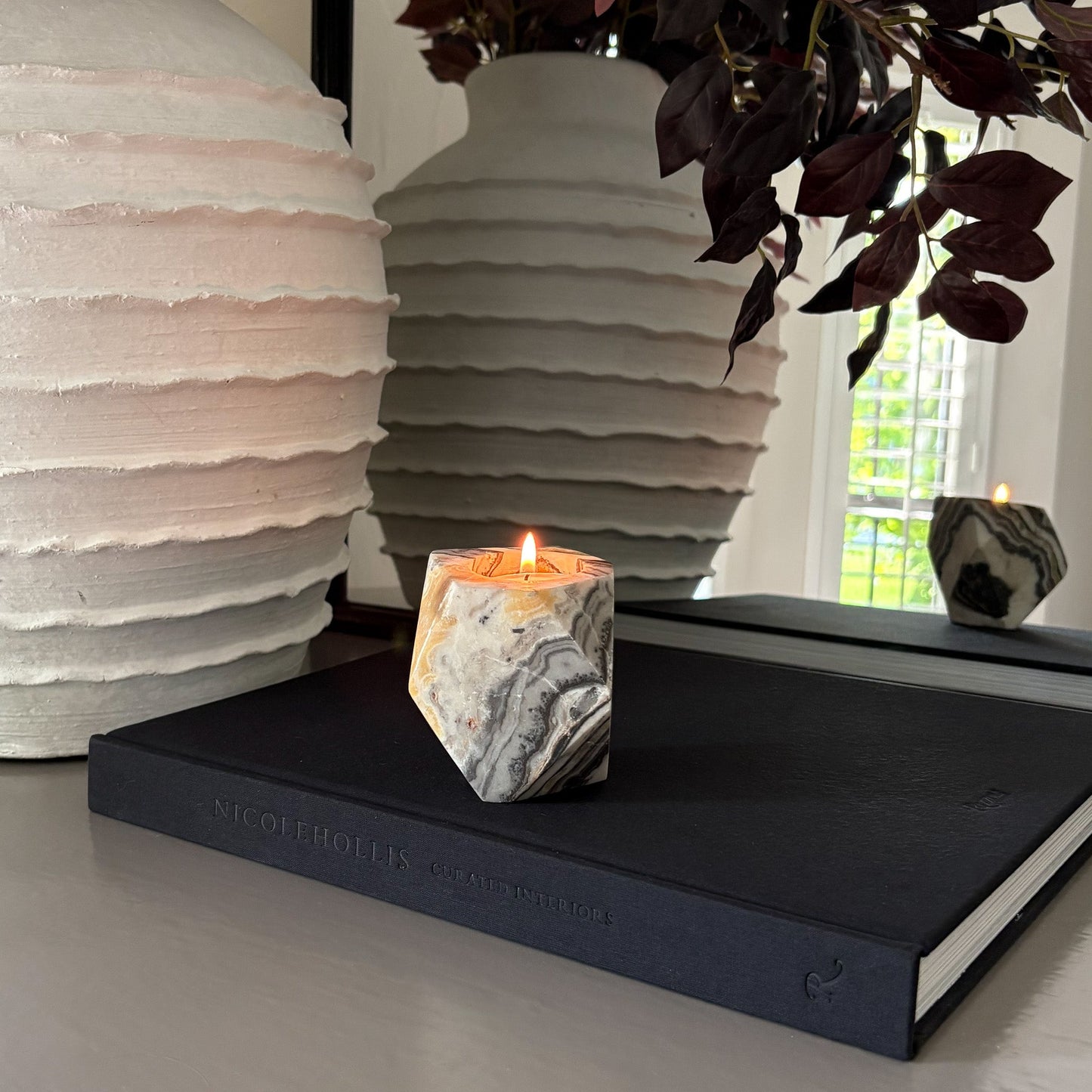 Faceted Zebra Calcite Candle Holder