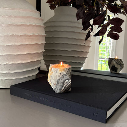 Faceted Zebra Calcite Candle Holder