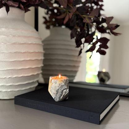 Faceted Zebra Calcite Candle Holder