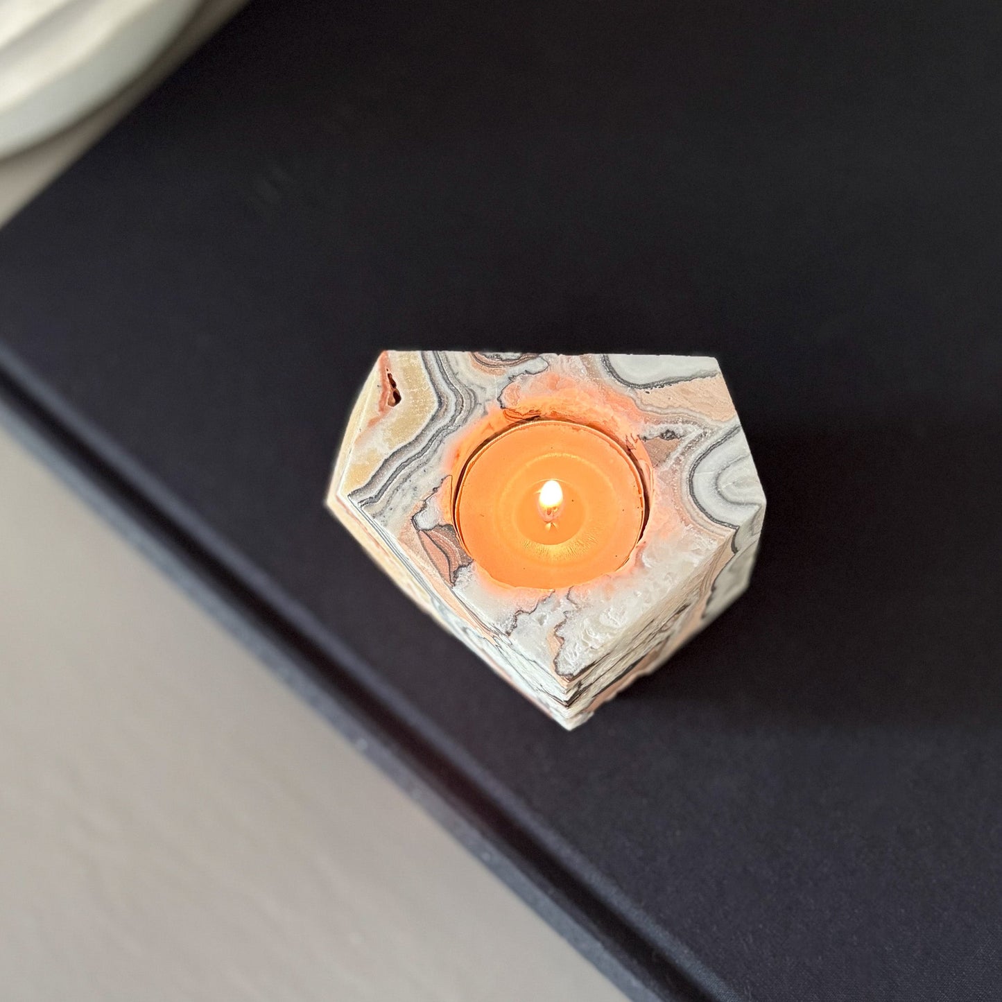 Faceted Zebra Calcite Candle Holder