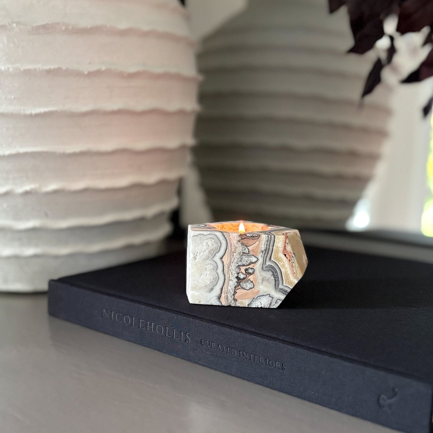 Faceted Zebra Calcite Candle Holder