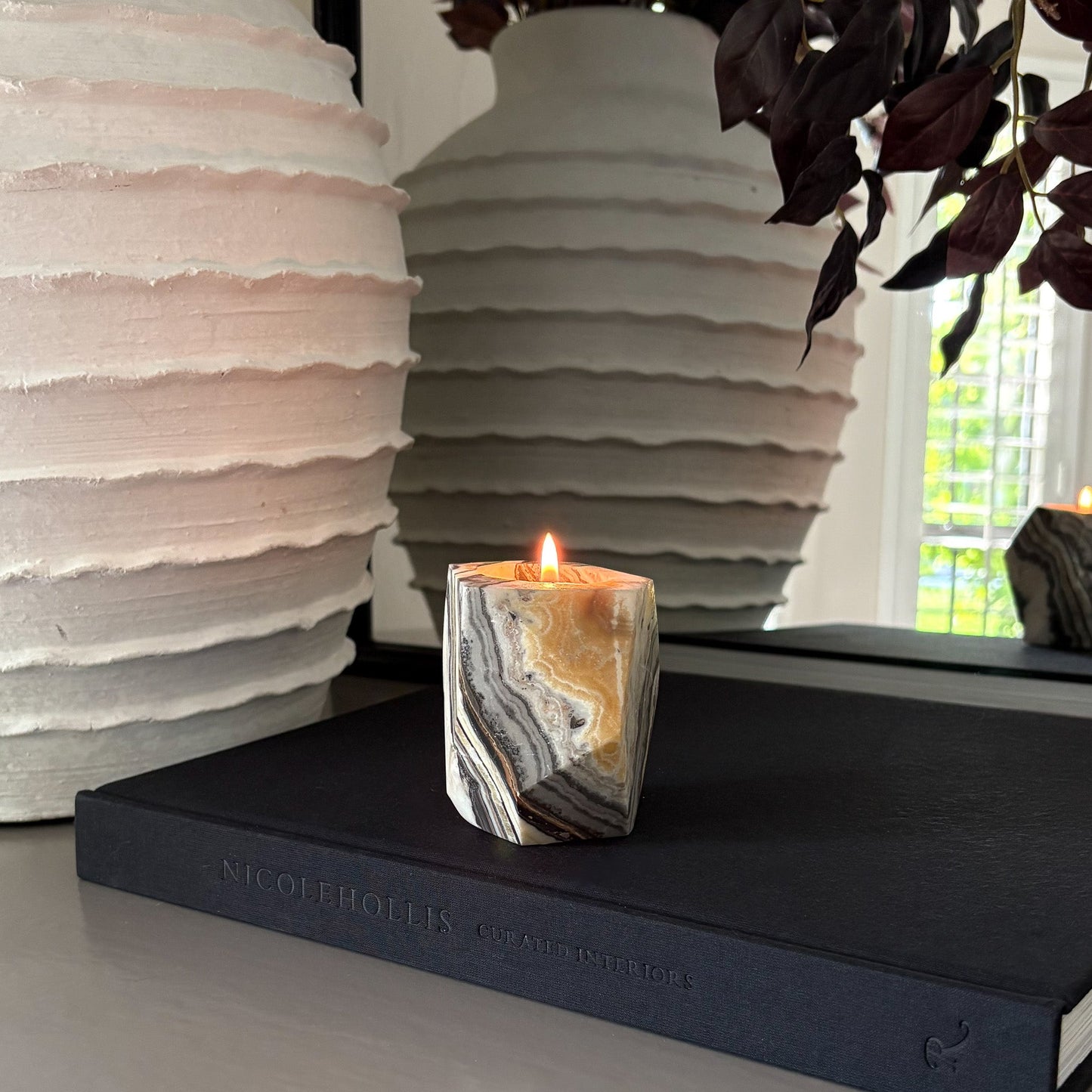 Faceted Zebra Calcite Candle Holder