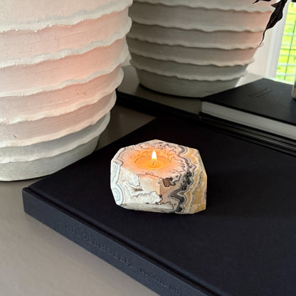 Faceted Zebra Calcite Candle Holder