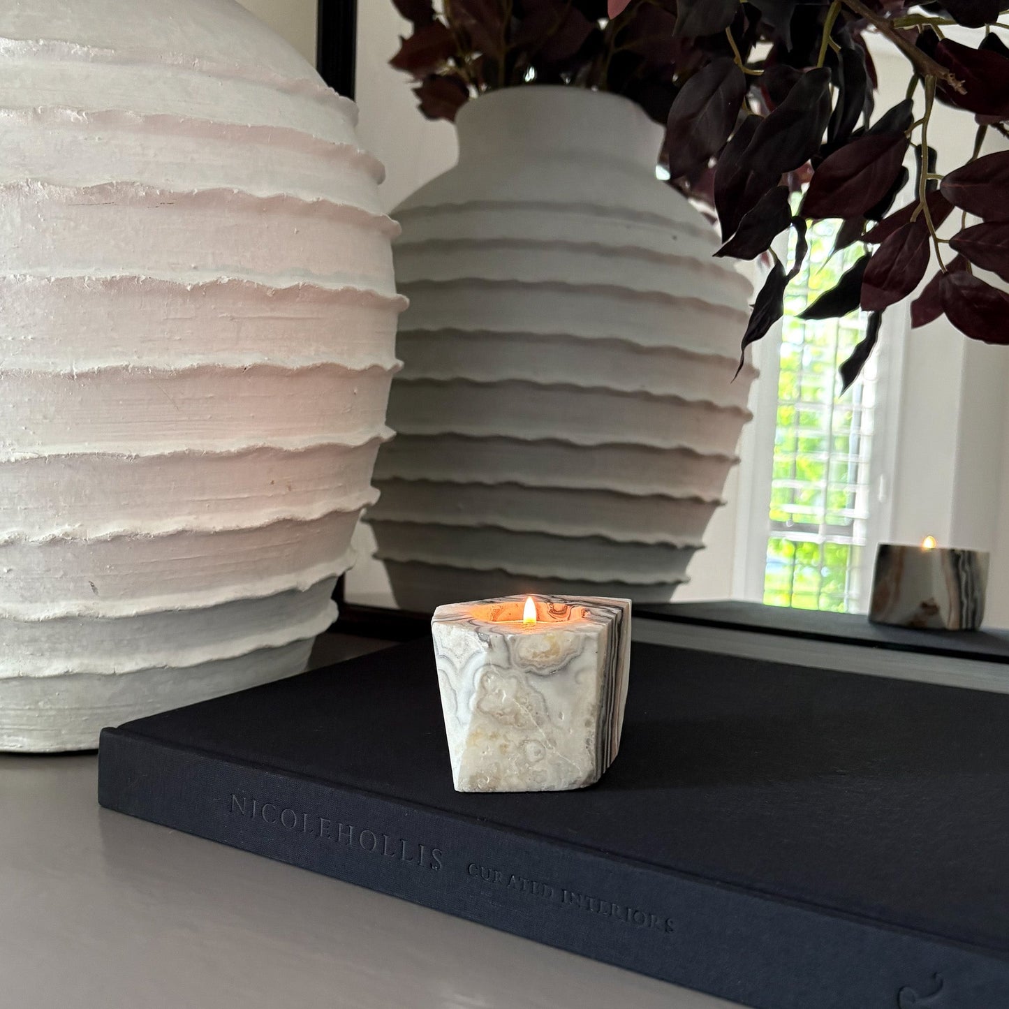 Faceted Zebra Calcite Candle Holder