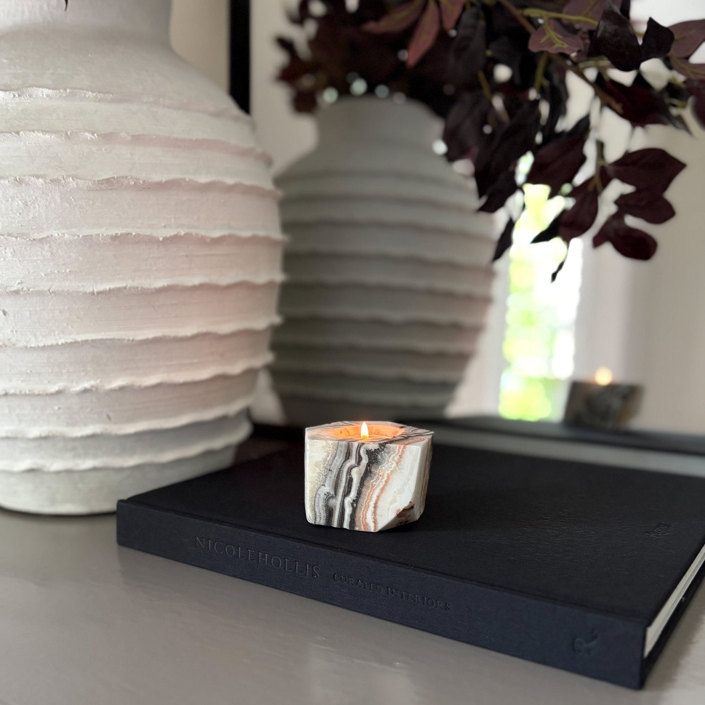 Faceted Zebra Calcite Candle Holder