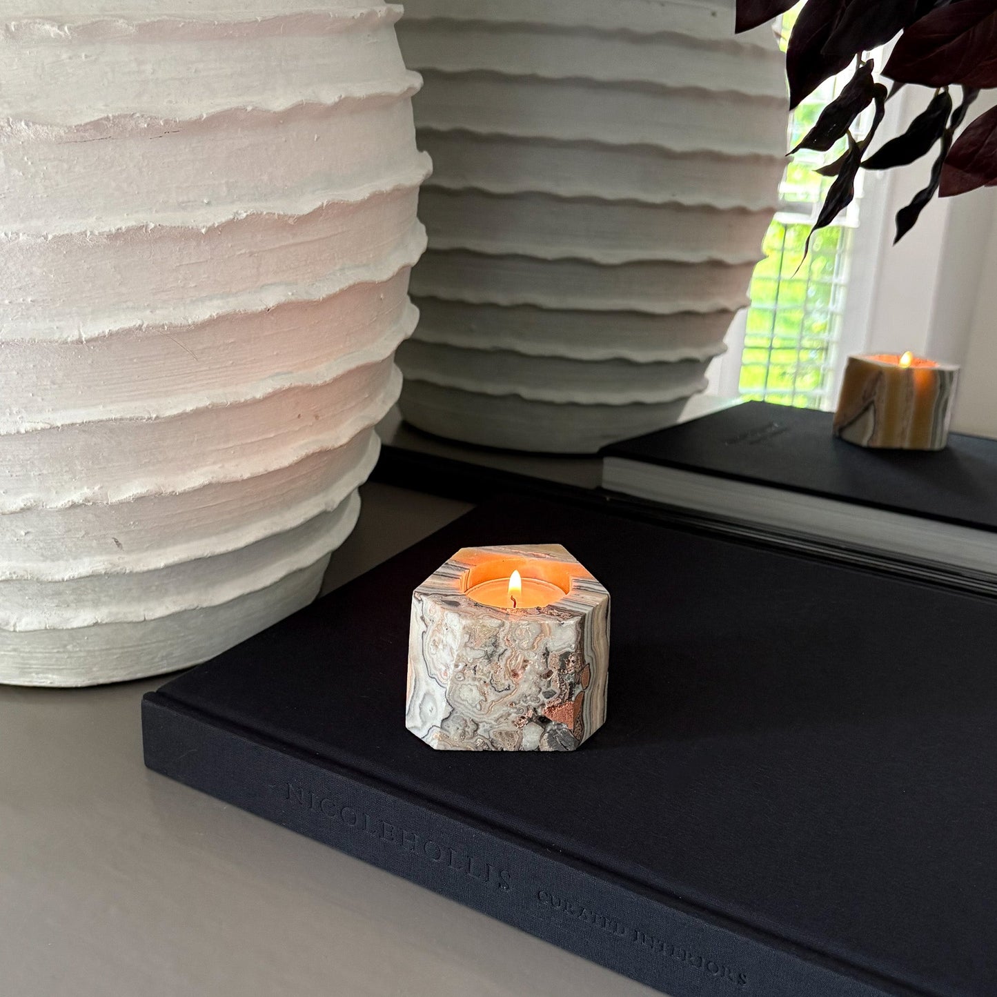 Faceted Zebra Calcite Candle Holder