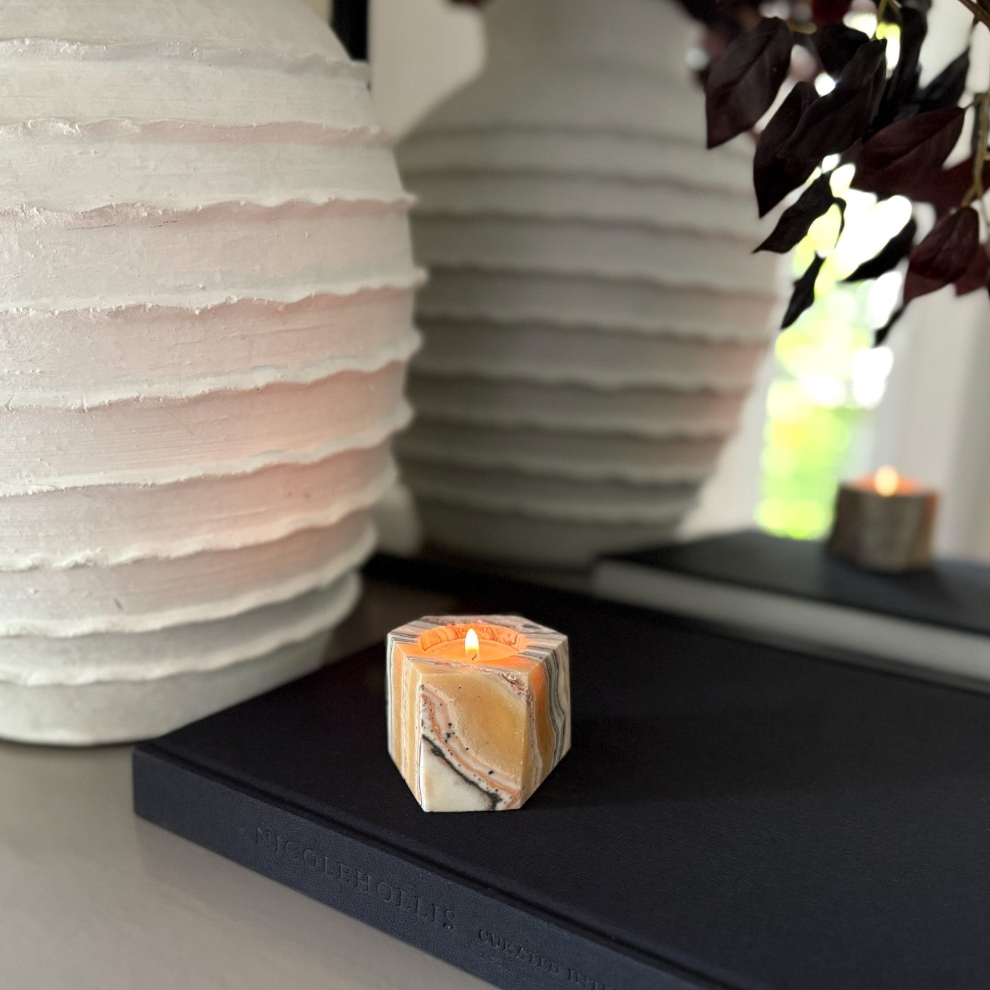 Faceted Zebra Calcite Candle Holder