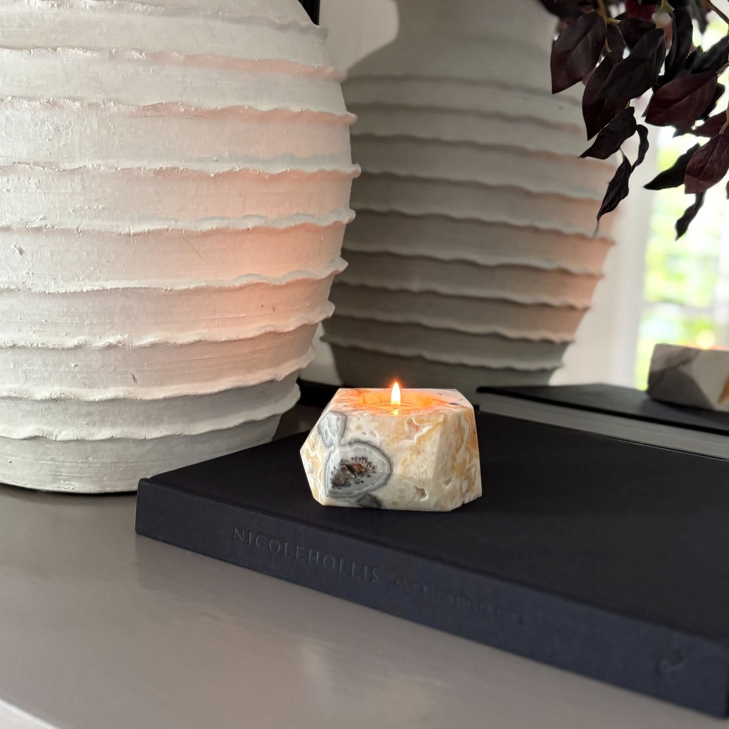 Faceted Zebra Calcite Candle Holder