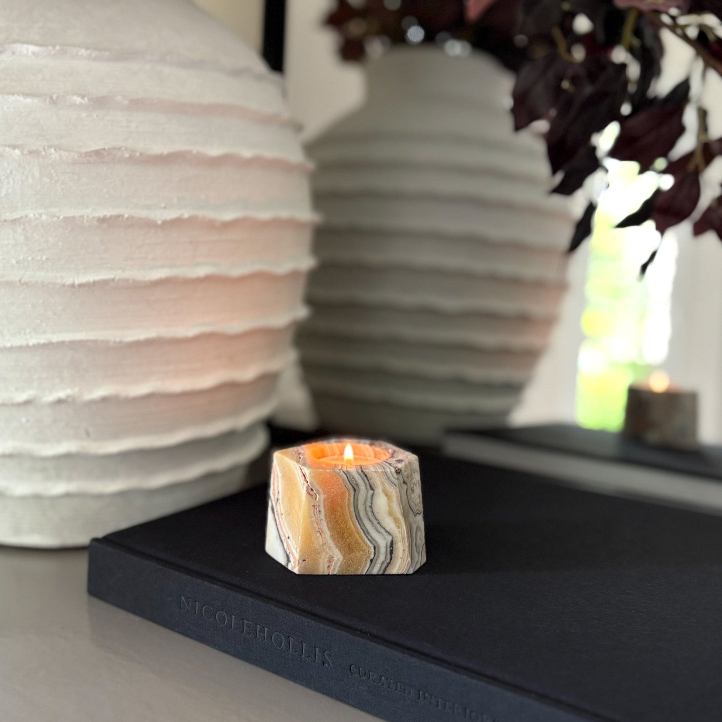 Faceted Zebra Calcite Candle Holder