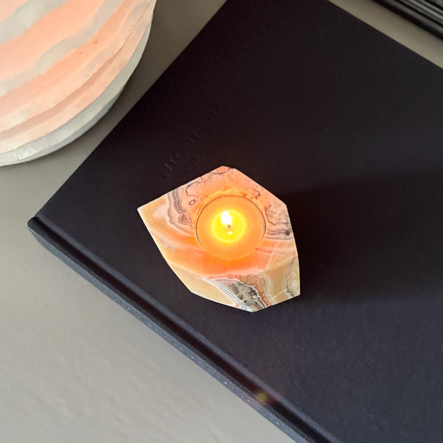 Faceted Zebra Calcite Candle Holder