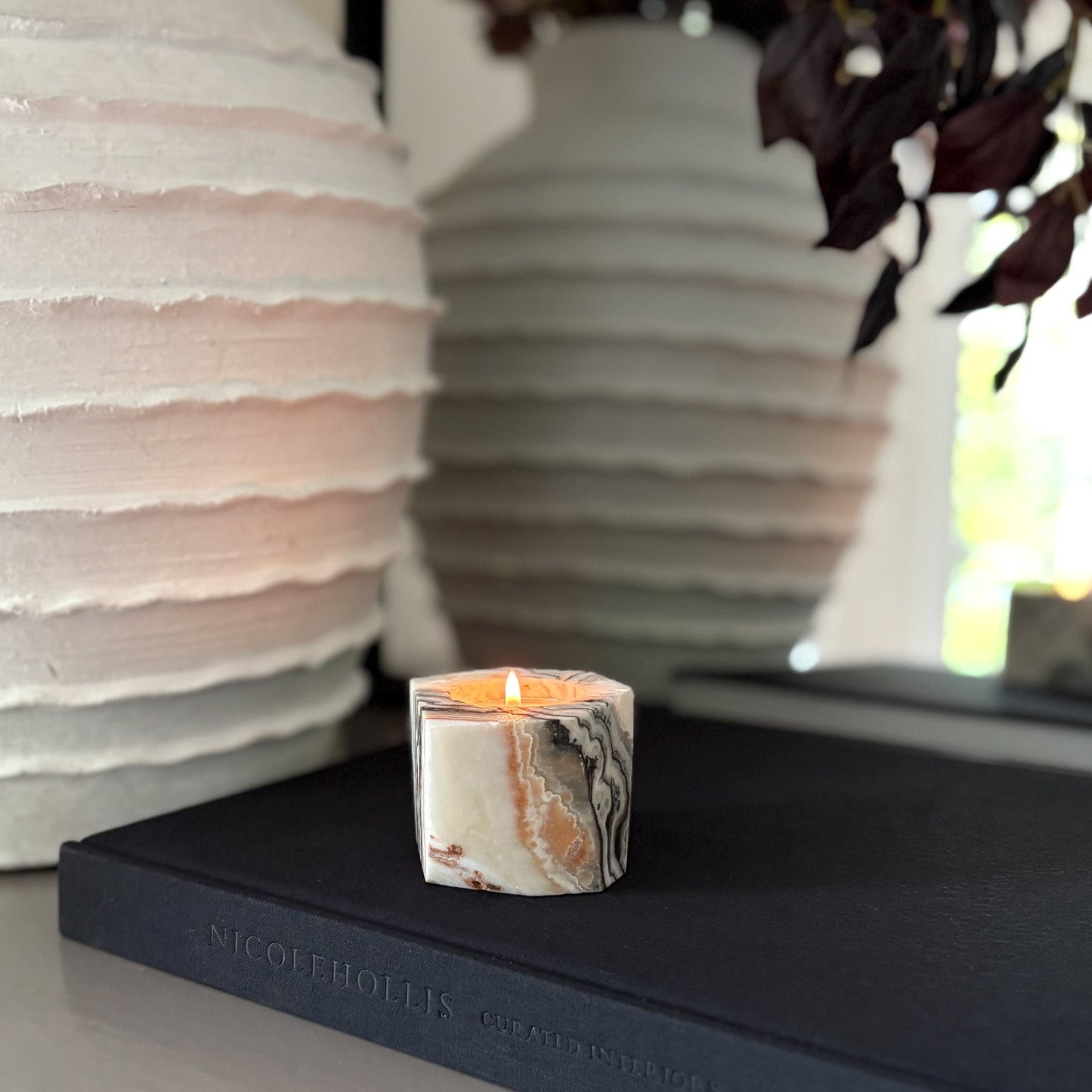 Faceted Zebra Calcite Candle Holder