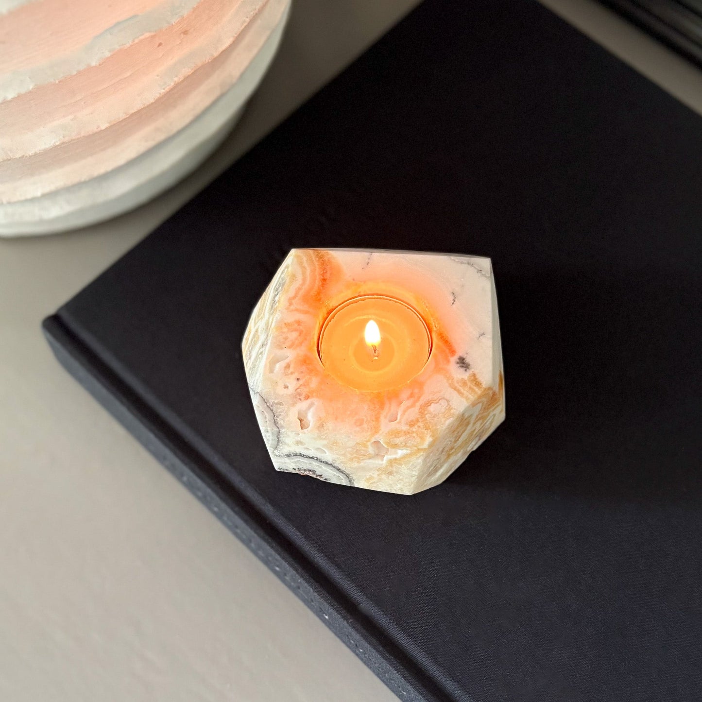 Faceted Zebra Calcite Candle Holder