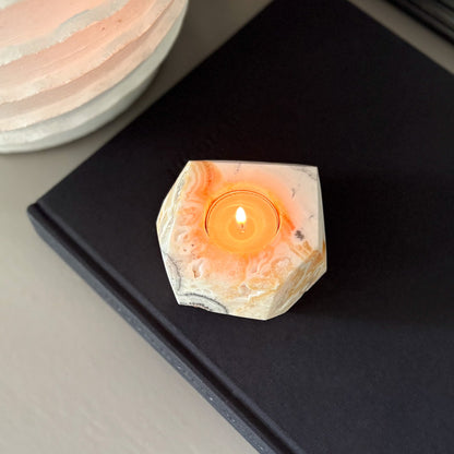 Faceted Zebra Calcite Candle Holder