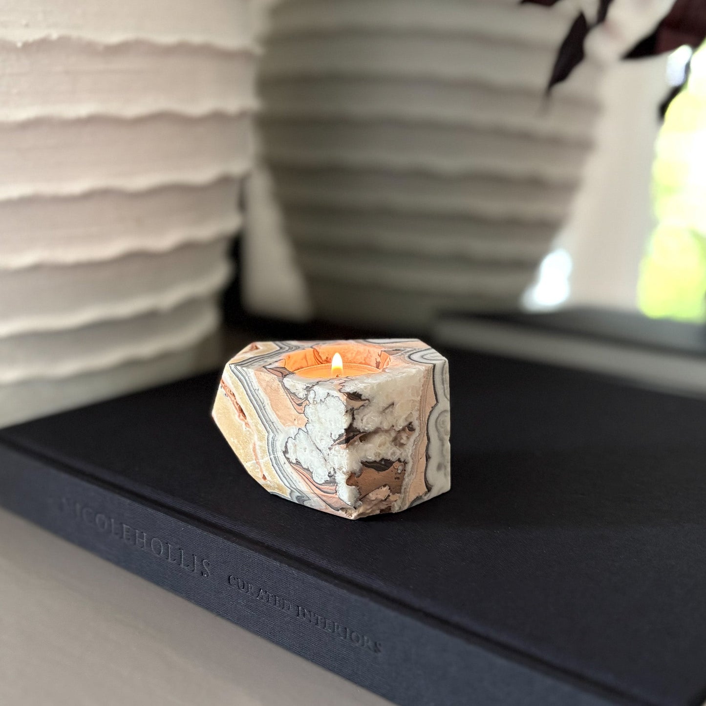 Faceted Zebra Calcite Candle Holder