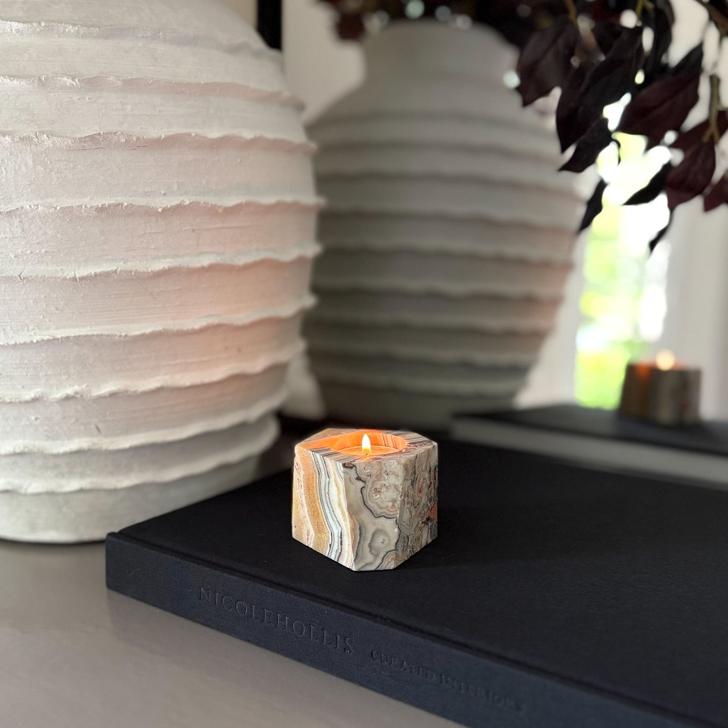 Faceted Zebra Calcite Candle Holder