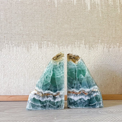 Decorative fluorite crystal bookends pair for modern bookshelf decor