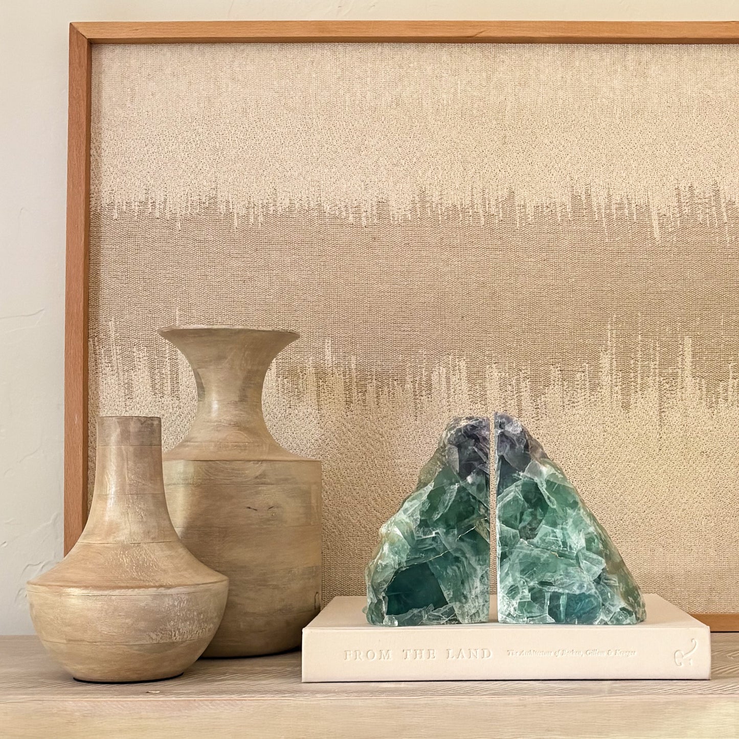Decorative rainbow fluorite bookends made from genuine crystal stone with polished finish