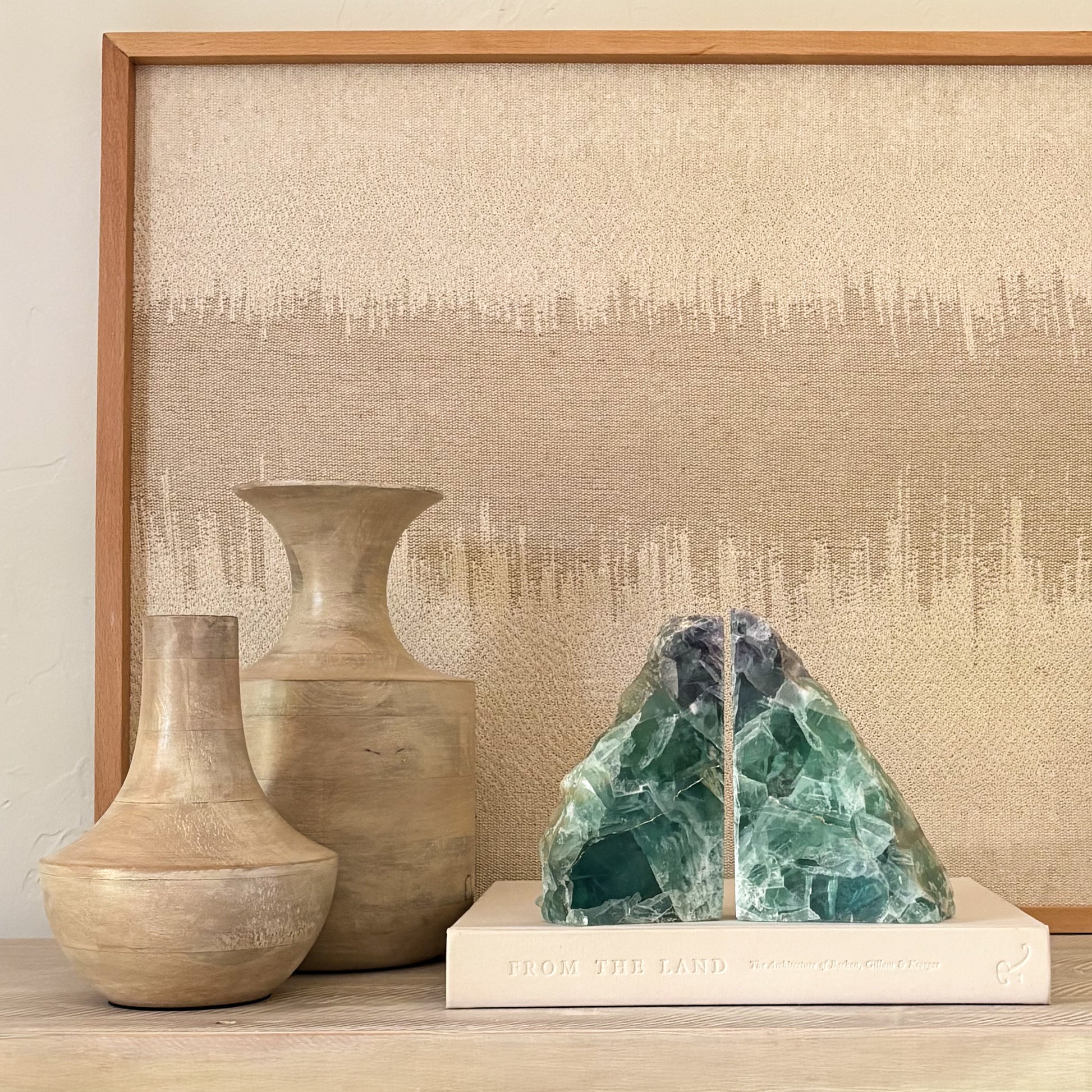 Decorative rainbow fluorite bookends made from genuine crystal stone with polished finish