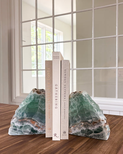 Polished fluorite bookend pair made from natural stone