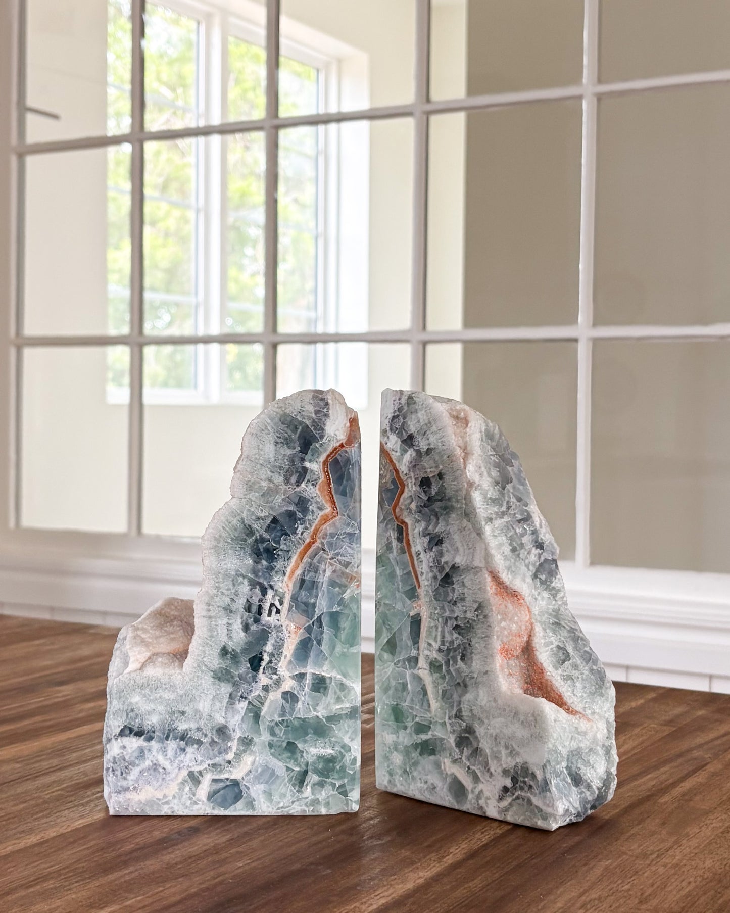 Polished fluorite bookend pair made from natural stone