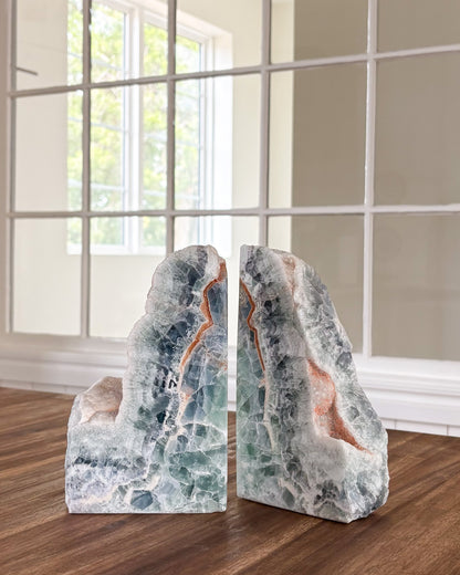 Polished fluorite bookend pair made from natural stone