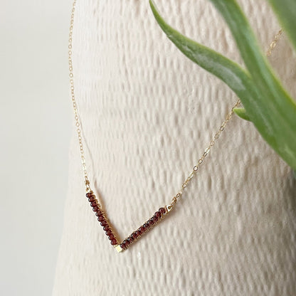 gold garnet bead necklace, minimalist necklace, minimalist jewelry