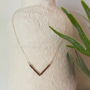 garnet gold chevron necklace