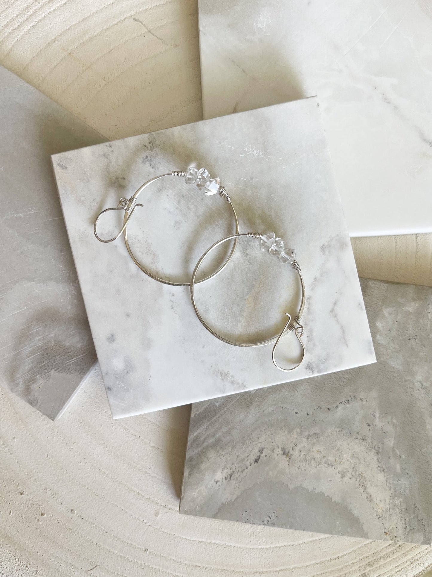 herkimer diamond sterling silver hoop earrings, natural crystal jewelry, modern minimalist earrings, lightweight hoop earrings