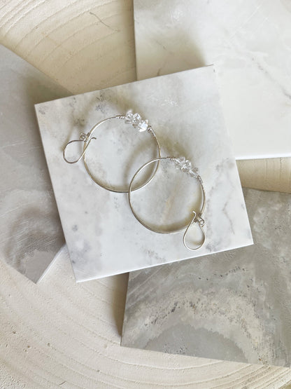 herkimer diamond sterling silver hoop earrings, natural crystal jewelry, modern minimalist earrings, lightweight hoop earrings