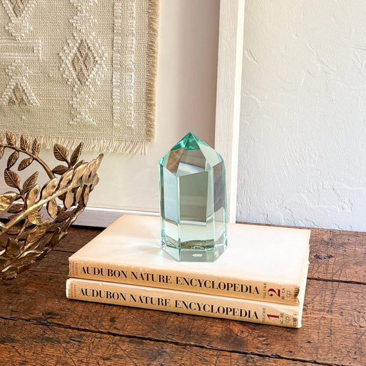 blue green faceted glass statue
