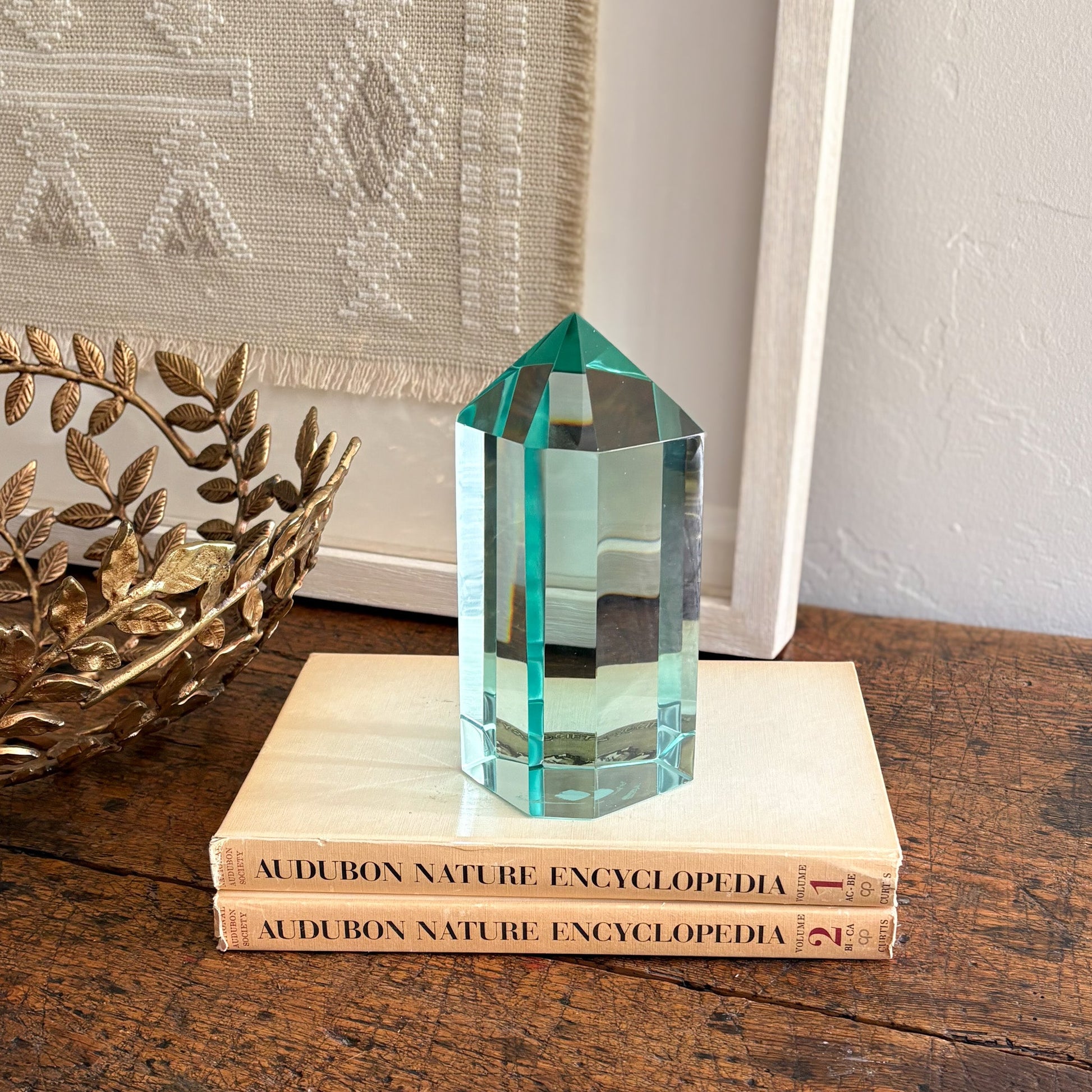decorative green glass tower, green glass home decor
