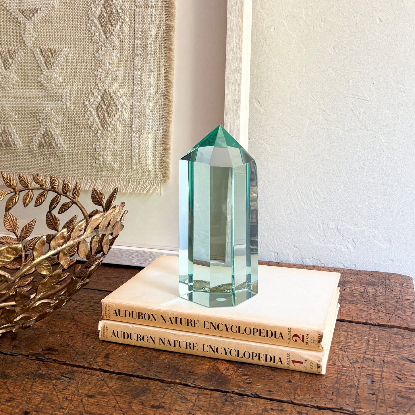 decorative blue green glass prism