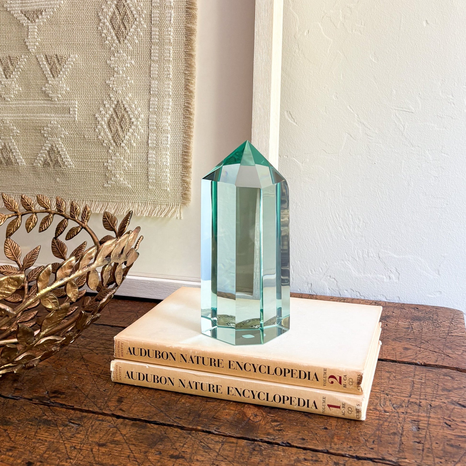 decorative blue green glass prism