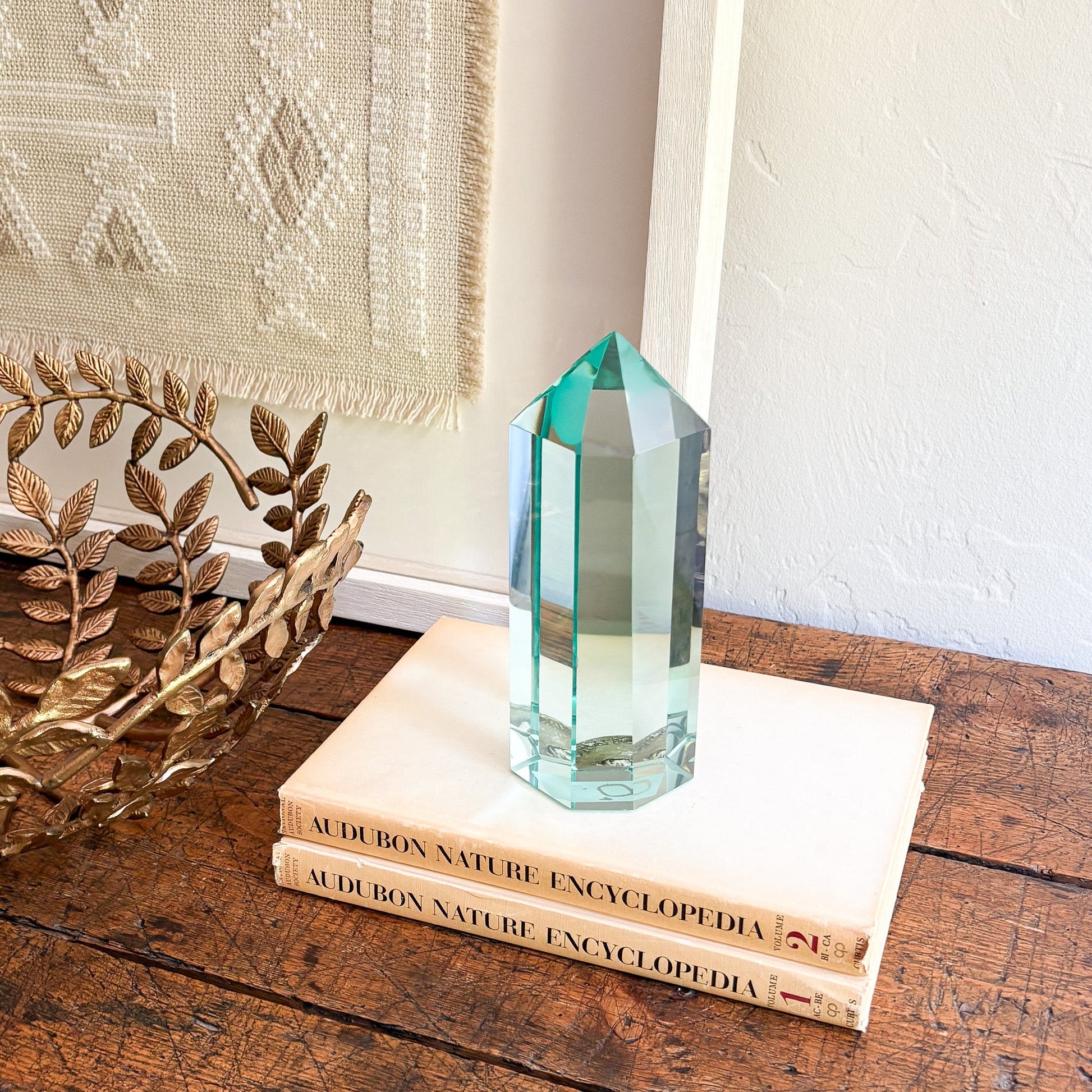 decorative blue green glass prism