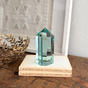 green glass decor, faceted green glass point