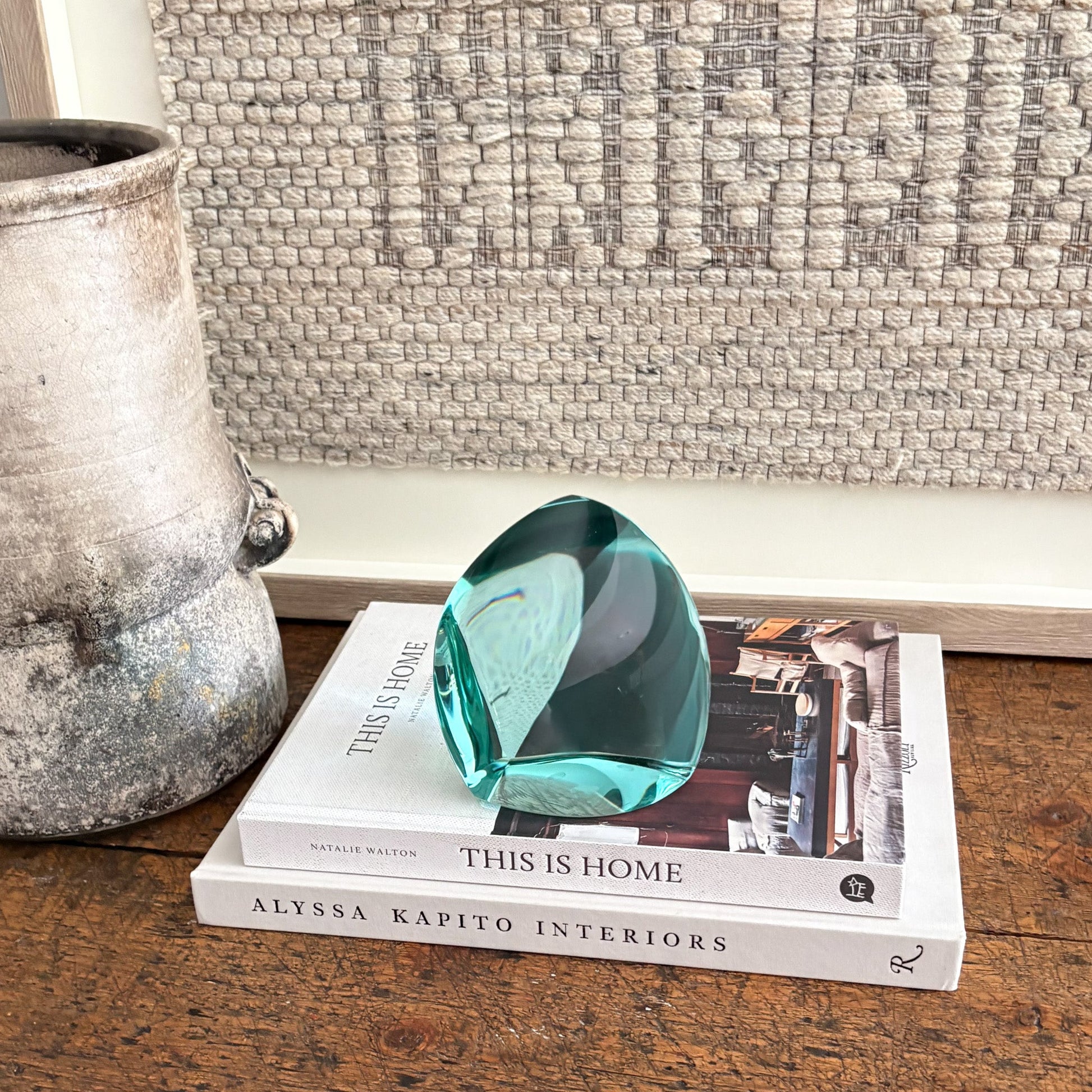 blue green glass decorative object