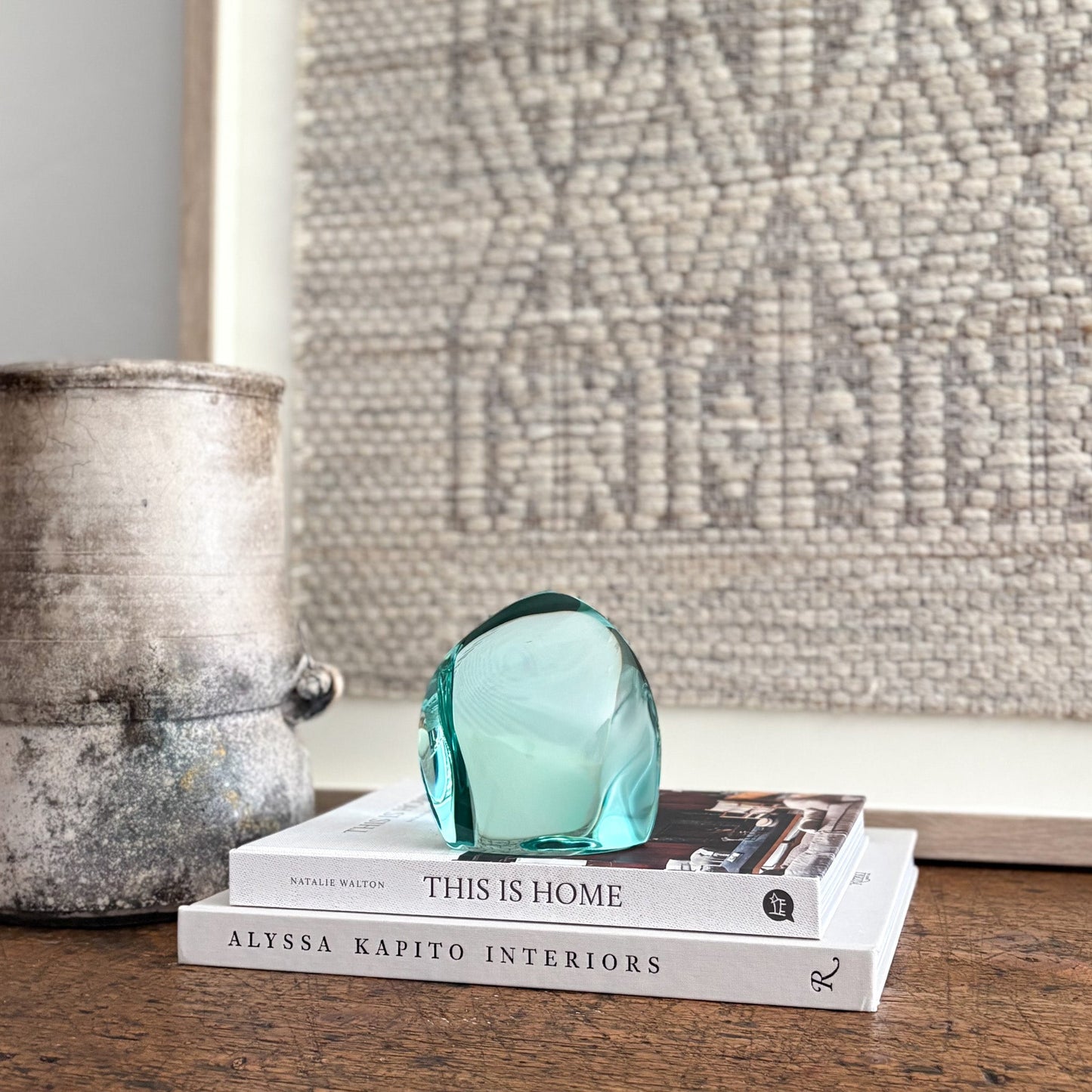 blue green glass decorative object