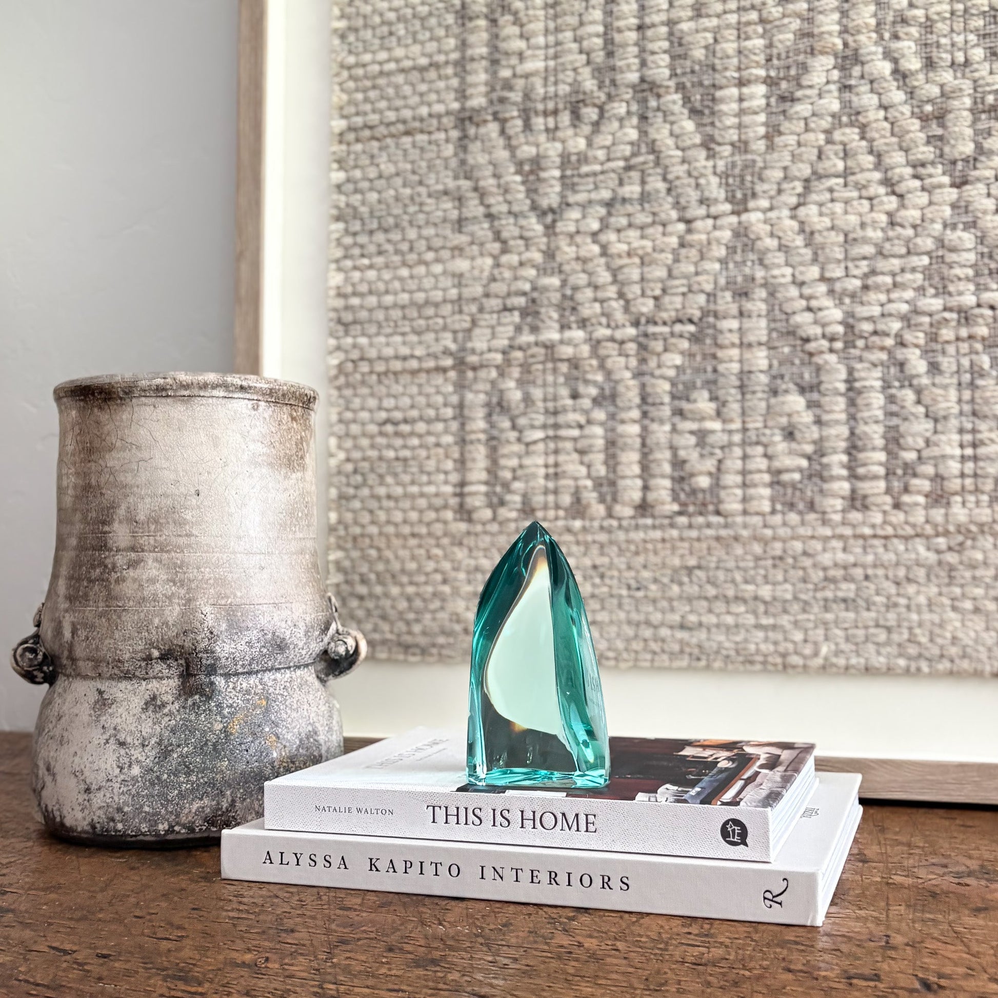 blue green glass decorative object