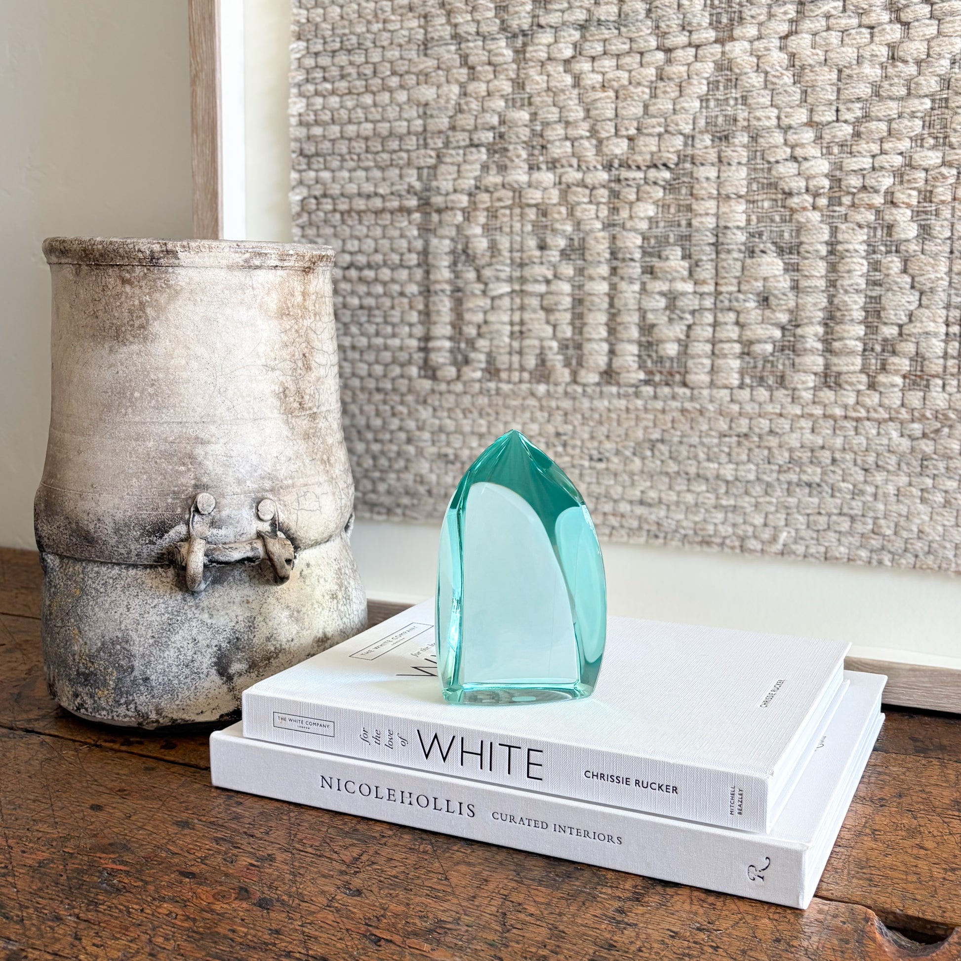 Abstract green glass sculpture centerpiece for contemporary decor